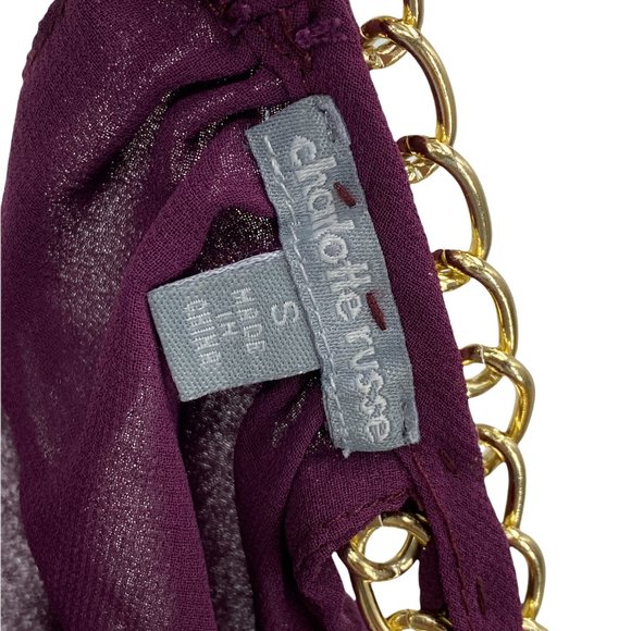 Charlotte Russe Women's Sleeveless Blouse Top Sz Small Burgundy Gold Tone Chain - Picture 5 of 6